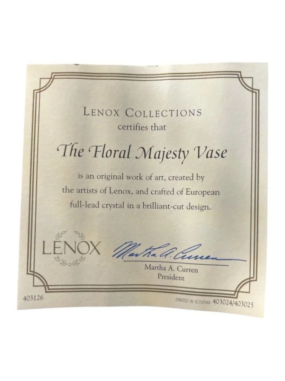 VTG Lenox Floral Majesty Full Lead Crystal Vase w/Certificate Czech Republic